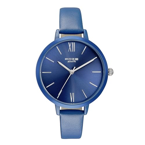 Sonata Poze Quartz Analog Blue Dial Leather Strap Watch for Women-SP80075KL02W (B0CXDPCBWJ) Amazon Price History, Amazon Price Tracker