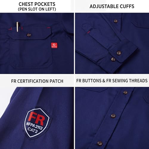 Image of Ousafeve FR Shirts for Men Hi Vis 6.5oz Flame Resistant Welding Shirts | UL Certified, Loose Fit, 100% Cotton, NFPA2112 CAT2 Arc Flash Rated, Fire Retardant Shirt for Men
