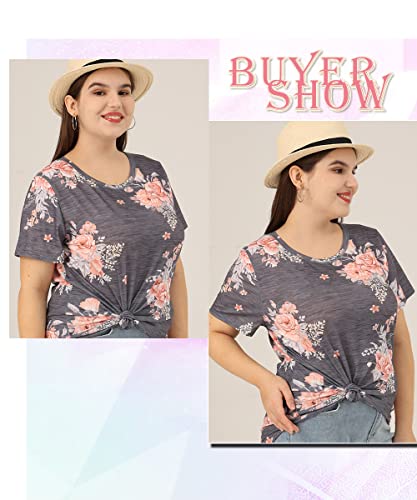 Image of CARCOS Plus Size Tops for Women Short Sleeve Raglan Striped Tee Color Block Crewneck /V Neck Tunic Loose Fit Summer XL-5XL