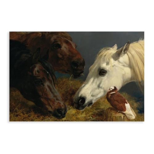 Peinture à l'huile vintage cheval de ferme toile 61x91cm