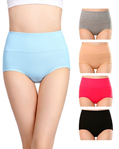 cauniss Womens High Waist Cotton Panties C Section Recovery Postpartum Soft Stretchy Full Coverage Underwear(5 Pack) - Image 3