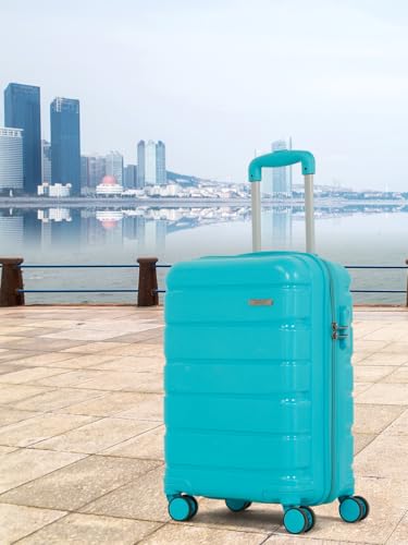 Image of Teakwood MA Trolley Bag, Hard Cabin with Zipper Closure, Adjustable Push Button & Cross Side Strap, Number Lock System 360 Degree (Small, Aqua Green)