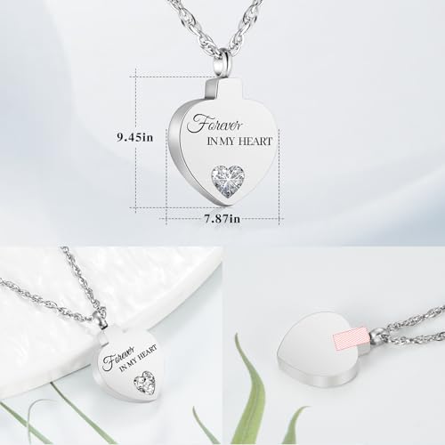 XIUDA Crystal Cremation Urn Necklace for Ashes Keepsake Birthstone Cremation Jewelry Heart Ashes Necklace for Women Stainless Steel Memorial Pendant - Forever In My Heart2