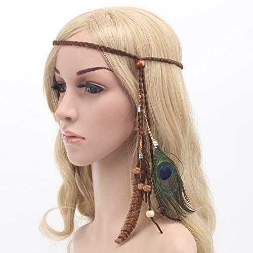 ulofpc - Extensiones de cabello para mujer, niña, boho, hippie, con pluma, clip de peineta de estilo vintage, largo y con forma de diadema