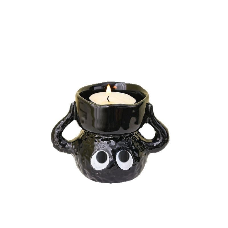 Cute Tealight Candle Holder Small Cartoon Soot Sprite Ceramic Holders for Candle/Ring/Jewelry for Home Decor Unique Gifts for Housewarming/Halloween/Thanksgiving/Christmas/Birthday Gift