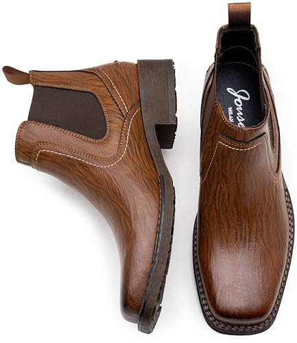 Image of Jousen Chelsea Boots Men Square Toe Ankle Mens Dress Boots Casual Slip On Boots for Men