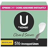 U by Kotex Lightdays Liners, Regular, Fragrance-Free, 4 Packs of 129 Liners (516 Liners Total)