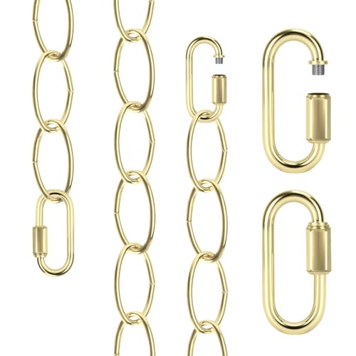 Kofuyni 6FT Elegant Gold Finish Chandelier Chain, Adjustable 72 Inches Pendant Light Fixture Metal Chain with 2 Detachable Link, Decorative Light Chain for Hanging Plants, Baskets, Bird Feeders, Lamps