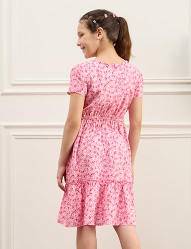 Image of Amazon Brand - Symbol Girls Fit and Flare Printed Rayon Dress | Age 6-14 Years