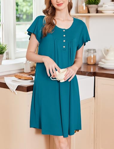 Image of Ekouaer House Dress for Women with Pockets Short Sleeve Moo Moos Plus Size Nightgowns Floral Print Mumu Dresses