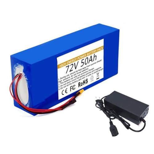72V 50Ah Electric Bicycle Battery 20S8P Waterproof with Charger Built-in BMS High Power Battery Long Battery Life Waterproof PVC Shell for 250W 350W 500W 800W Motors 72V 50Ah,Bullet+SM