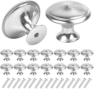 Cabinet Knobs 16 Pcs 30mm Round Mushroom Drawer Knobs, Furniture Pull Handle, Kitchen Cabinet Cupboard Wardrobe Door Knobs, Stainless Steel Single Hole Handle with Screws for Chest of Drawers