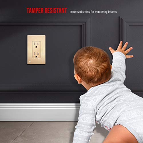 Enerlites Elite Series Screwless Decorator Wall Plate Child Safe Outlet Cover, Gloss Finish, Size 1-Gang 4.68" H X 2.93" L, Unbreakable Polycarbonate Thermoplastic, Si8831-Bgd, Brushed Gold #TOP3