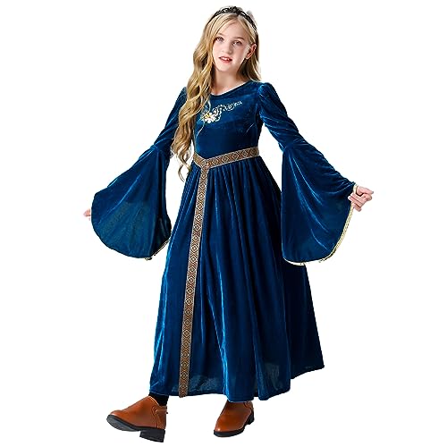 Disfraz de princesa renacentista medieval para niñas azul miniatura 5