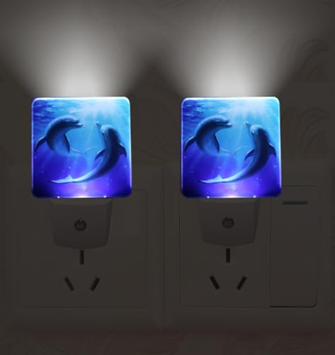 Image of Blue Dolphins Plug-in LED Night Light,Smart Auto Dusk to Dawn Sensor Night lights Plug into Wall, Ocean Animal Nightlight for kids,Energy Efficient Night light for Bedroom,Bathroom,Kitchen,Stairs