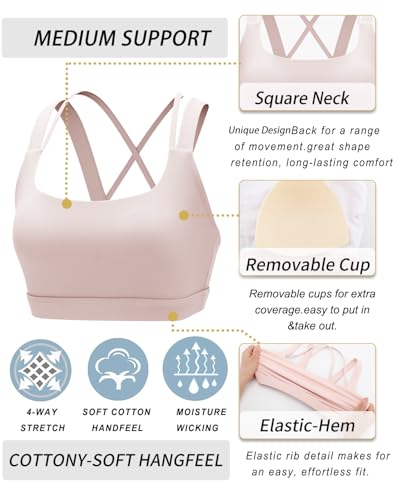 Image of RUNNING GIRL Sports Bras for Women,Padded Strappy Sports Bras Criss-Cross Back Medium Support Sports Bras with Removable Cups