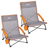 Portal Beach Chairs for Adults 2 Pack High Back Low Folding Camping Chair Portable Lightweight with Cup Holder for Travel, Concert, Lawn, Festival, Support 400lbs