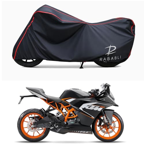 Image of Waterproof Bike Body Cover Compatible for | KTM RC 200 STD | Taffeta Fabric, Red Piping Design, Bottom Elastic Fit | Dustproof, Sun UV & Rain Protection for All Bikes