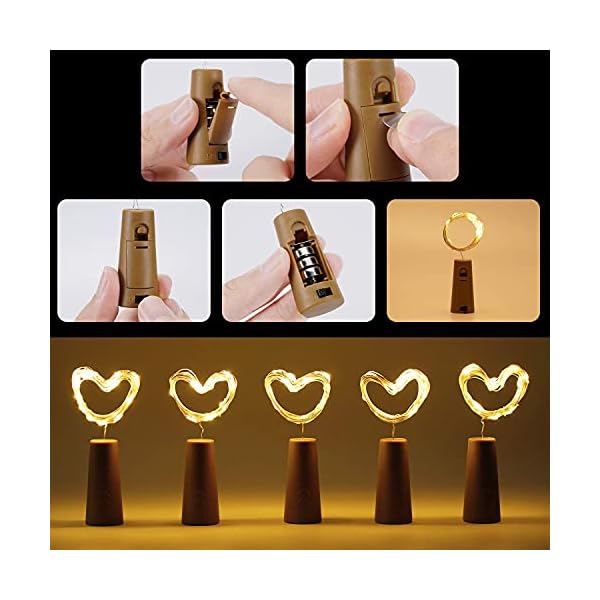Aistuo 15 Stück Flaschenlicht Batterie (50 extra), Lichterkette 2M 20 LEDs Flaschenlicht Korken Weinflasche Nacht Licht… – Bild 3