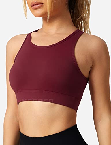 Yeoreo Cleena Sports Bra For Women Open Back Crop Tops Padded Workout Tank Tops Backless Workout Yoga Bra Underwire Burgundy M #TOP1