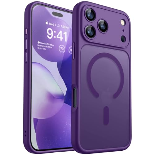 Image of CANSHN Magnetic Compatible with iPhone 17 Pro Case, Upgraded [Full Camera Protection] [Compatible with Magsafe] [Translucent Matte] Shockproof Protective Phone Cover 6.3 Inch - Deep Purple