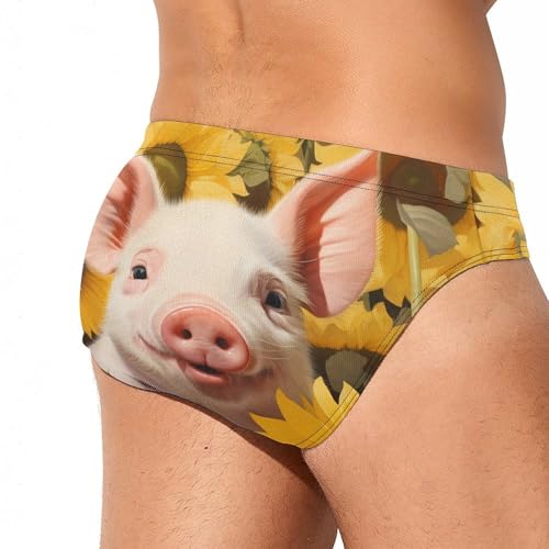 Pig in Sunflowers Men's Swim Brief Sexy Bikini Swimwear Swimsuit Board Surf Shorts Trunks3