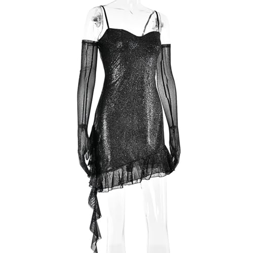 Image of Women's Dress,Sexy Lace Semi See Through Short Dress, Off-Shoulder Bustier Skirt, Asymmetric Short Skirt,Slim