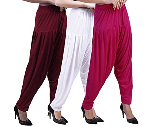 Image of CASUALS Women's Regular Fit Viscose Drawstring Patiala Harem Pants Combo Pack 3