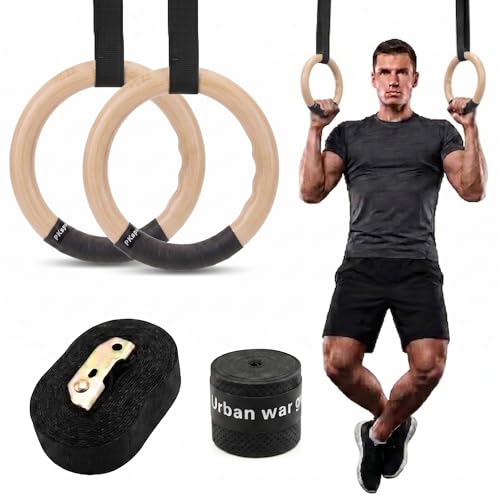 LENDZEE Gymnastic ABS Rings with Heavy Duty Adjustable Strap Capacity with 14.5ft Adjustable Buckle Straps for Cross Fitness Functional Training for H
