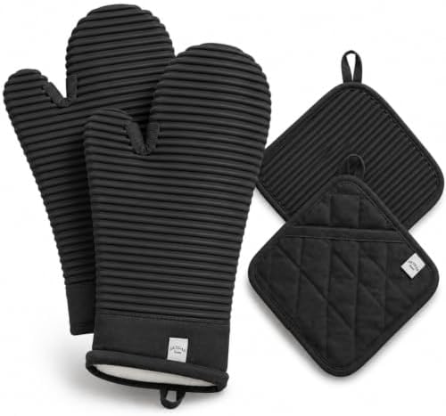 Extra Long Silicone Oven Mitts and Pot Holders Sets | Heat Resist...