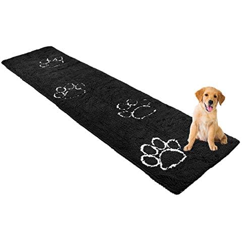 My Doggy Place - Microfiber Dog Door Mat - Dirt and Water Absorbent Mat - Washer & Dryer Safe Non-Slip Mat - Black with Paw Print Hallway Runner Rug - 8 x 2 ft Cover