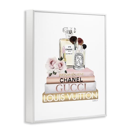 Image of Stupell Industries 'Glam Cosmetics on Fashion Books', Framed Giclee Art, White, 16 x 20 Inches, Easy to Hang and Sturdy, Made in USA, by Amanda Greenwood