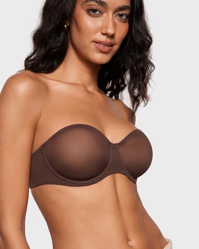 Image of INLYRIC Women's Sheer Strapless Bras Mesh Sexy Unlined Plus Size See Through Bra Underwire Demi Mesh Non Padded