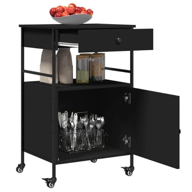 Vintage Style Kitchen Trolley with Ample Storage Space, Durable Engineered Wood & Steel Frame, Lockable Wheels for Flexible Movement and Stable Placement-b3MnSMQi