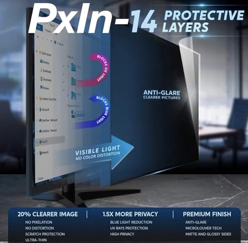 Image of PxIn 16 Inch (16:10) Privacy Screen Filter - NO Eye Strain | Anti-Blue Light + Anti-Glare | No Dry Eyes | Privacy Screen Protector | Touch Screen Enabled