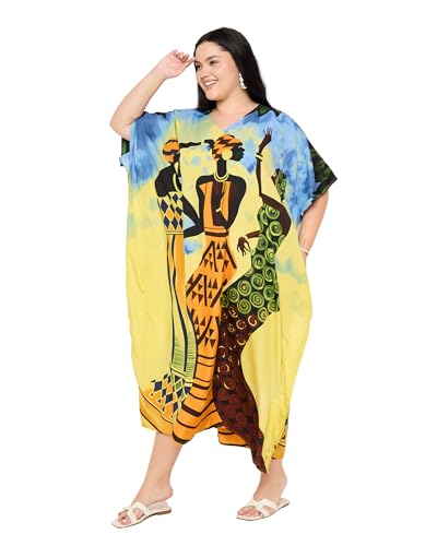 Image of Gypsie Blu Women Plus Size Kaftan Dress Beach Cover Up Maxi Dresses for Women, V-Neck Kimono Sleeve 1X-3X