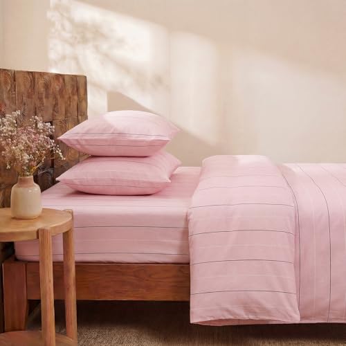 Image of Merryword Pink Pinstripe Sheet Set King Size - 100% Cotton Striped Bedding 4 Pieces, Soft Breathable Percale Weave, 17.5 inch Deep Pocket, Luxury Linen Like, All Season Comfort