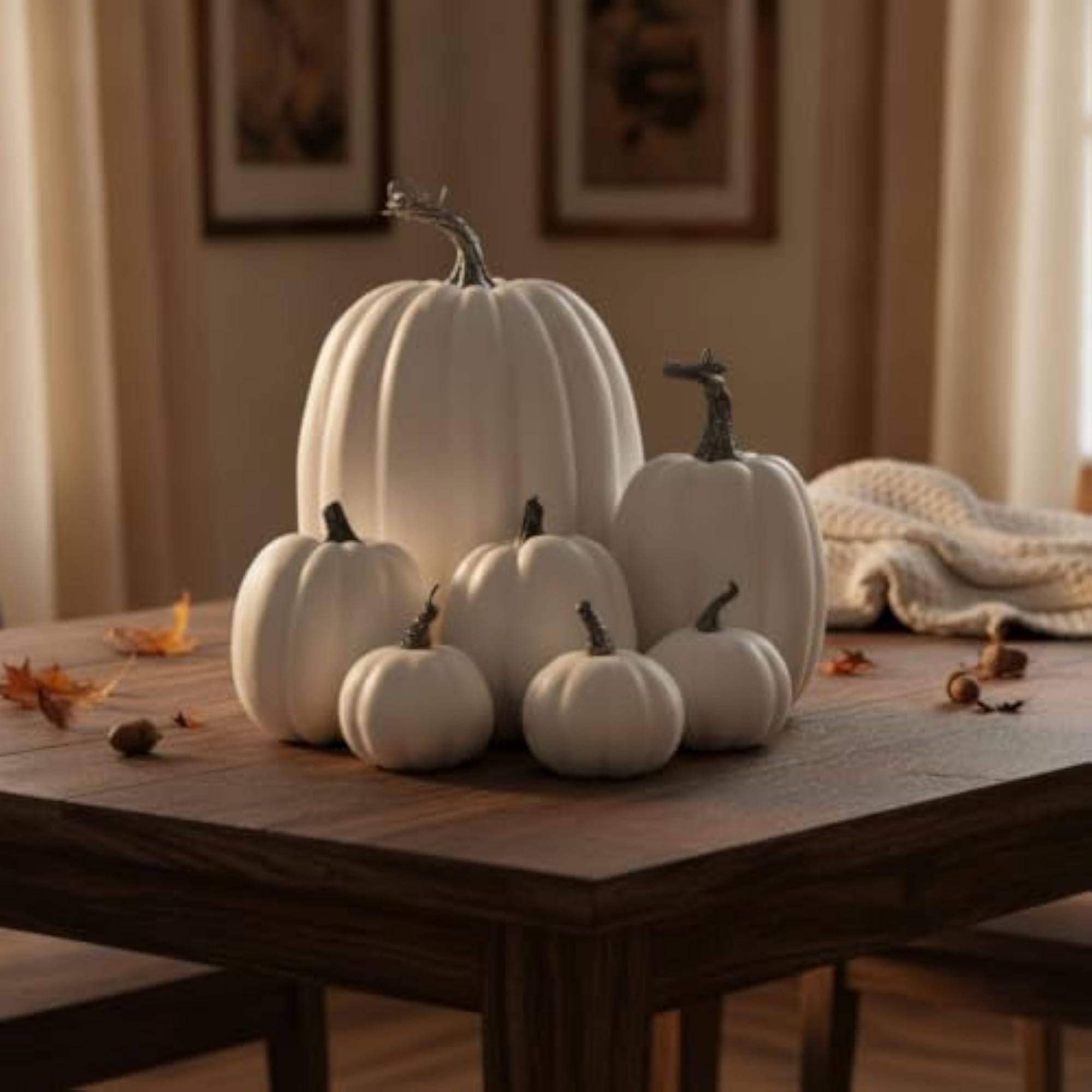 7 Pieces Glitter Stem Foam Pumpkin Decorative Artificial Pumpkins