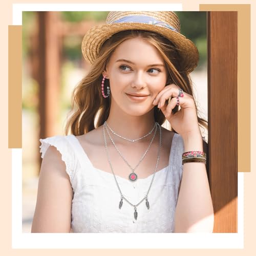 Image of Ecally Bohemian Western Jewelry Turquoise Set Women Country Pendant Long Choker Layered Bracelets Earrings Ring for Women