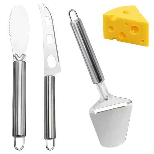 HUILATE Stainless Steel Cheese Slicer, Knife for Cheese, Butter Knife Spreader, Cheese Slicers for Block Cheese as Well as Slicing and Cutting of Vegetables and Fruits(3Pcs)