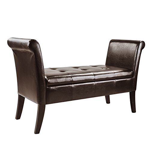 Corliving Antonio Bench With Rolled Arms In Dark Brown Bonded Leather #TOP1