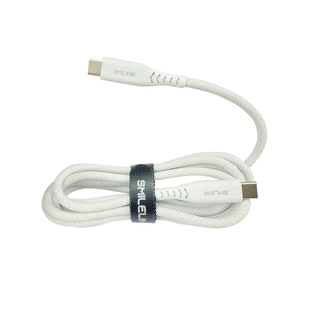 PD60W - Cavo da USB C a USB C, 1,5 m, in nylon intrecciato, ricarica rapida e trasferimento dati ad alta velocità, compatibile con iPhone 17/16/15, serie laptop, colore: bianco