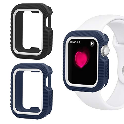 Seafirst アップルウォッチ 44mm用ケース 2個セット Apple Watch 44mm用ケース Series 6 / SE/Series 5 / Series 4 用シリコン保護ケース ブラックホワイト+ダークブルーホワイト