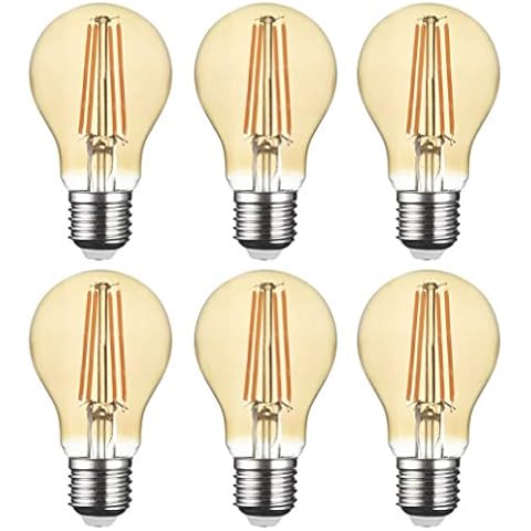 SD LUX LED Light Bulbs Screw 8W 810LM(75W Equiv.) Amber LED E27 Bulbs Screw LED Filament Bulbs Warm White 2700K ES A60 GLS LED Vintage Edison Screw Bulbs Classic A Type Non-dimmable 6 Pack Cover