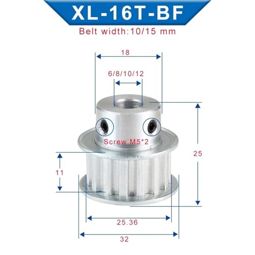Poulie de distribution XL-16T synchrone en aluminium pour axe - 2