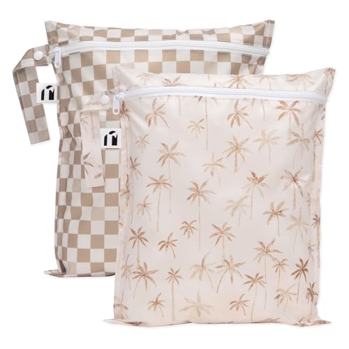 Image of Bumkins Roamio - Waterproof Wet Bag - For Baby, Travel, Swim Suit, Cloth Diapers, Pump Parts, Pool, Gym, Toiletry, Strap to Stroller - Reusable & Easy to Clean - 2pk - Beige Check