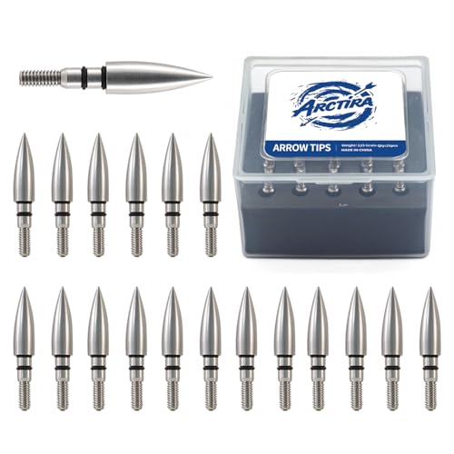 ARCTIRA 25 Pcs Archery Field Points 100/125 Grain Stainless Steel Arrow Tips with Case Target Practice Arrow Head for Recurve/Compound Bow Silver (125grain)