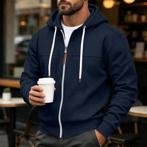 Mens Full Zip Hoodies Fashion Fleece Drawstring Hooded Sweatshirts Jackets - image 3