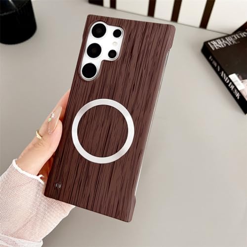 Coque Samsung S22 Ultra sans cadre mince antichoc grain de bois chargeur magnétique