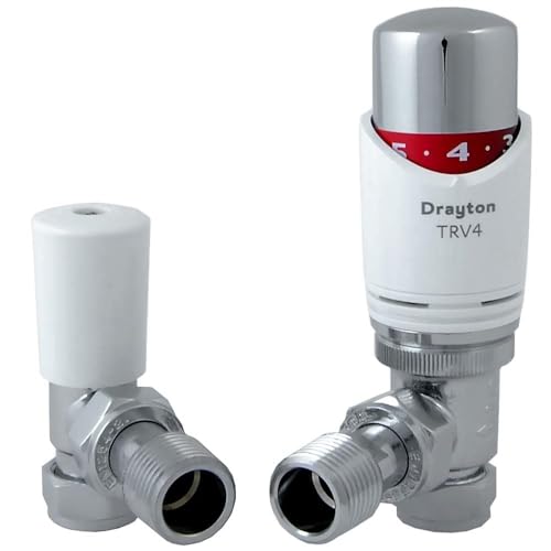 Drayton TRV4 White & Chrome Angled TRV & Lockshield